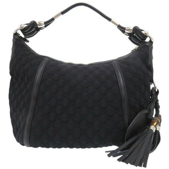 Gucci fringe Shoulder bamboo black Bag GG horsebit hobo - Picture 1 of 8